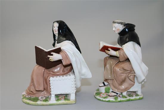 Two Chelsea porcelain figures of a nun and a monk, c.1755, height 13.3cm, both with slight restorations